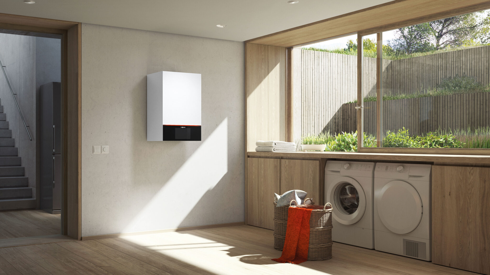 Moderne Gasthermen von Viessmann in einem Einfamilienhaus. Klein, leise und effizient.